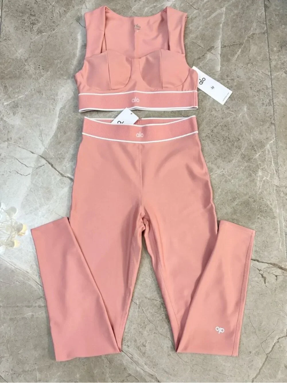 ALO Yoga Dusty Rose High-Waist Leggings & Supportive Crop Top Set